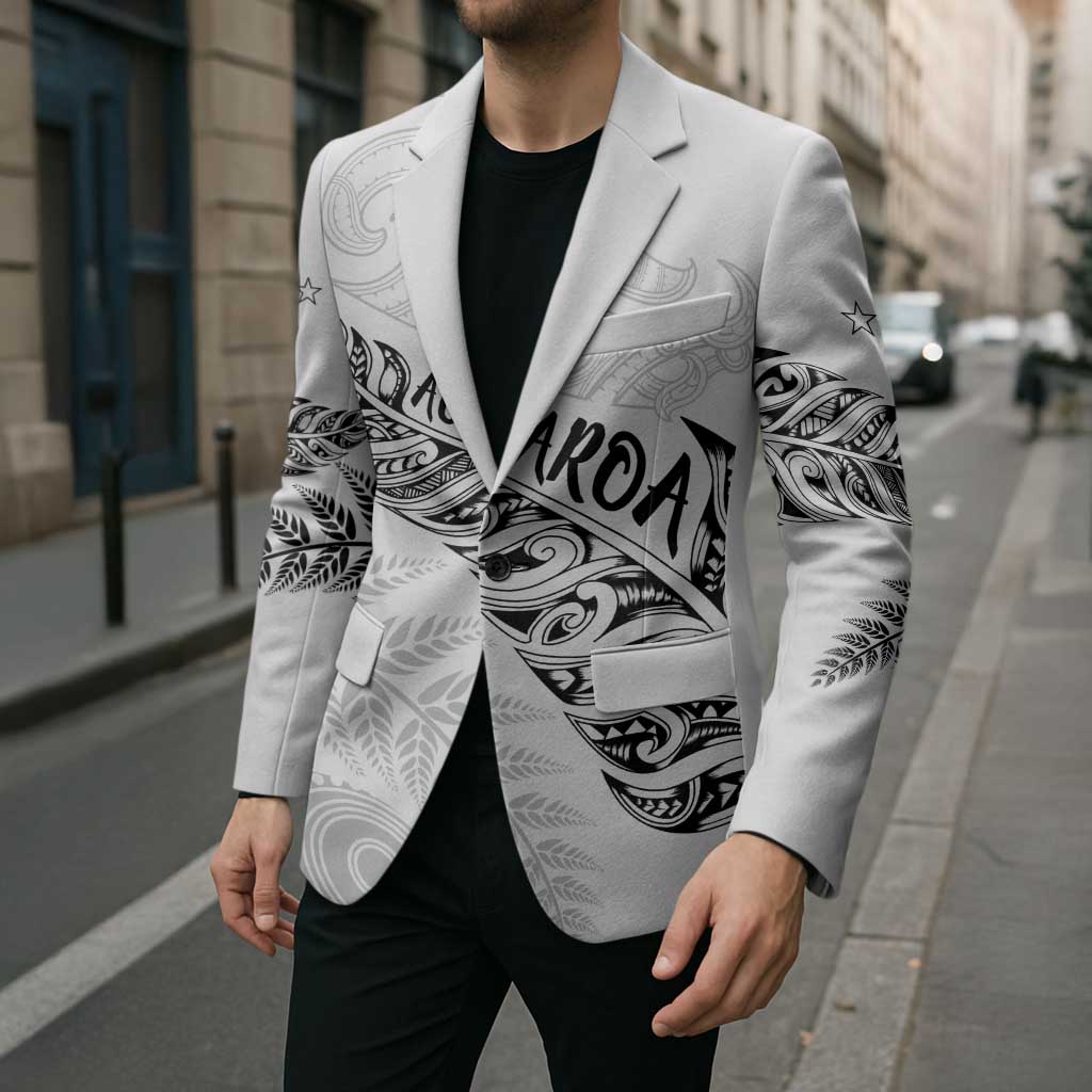 Aotearoa Personalized Lawn Bowls Maori Blazer New Zealand White Tribal Silver Fern - Polynesian Pride