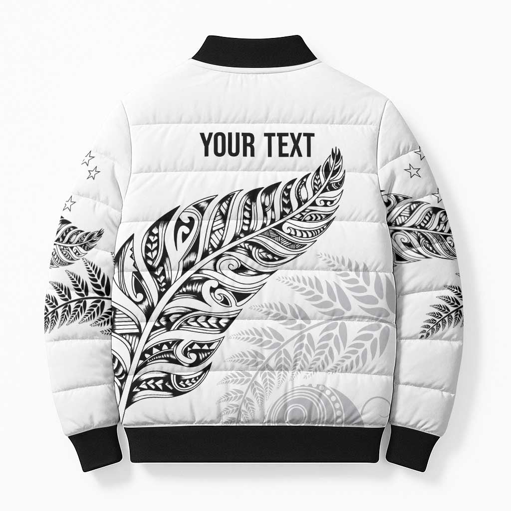 Aotearoa Personalized Lawn Bowls Maori Bomber Puffer Jacket New Zealand White Tribal Silver Fern - Polynesian Pride