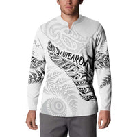 Aotearoa Personalized Lawn Bowls Maori Button Sweatshirt New Zealand White Tribal Silver Fern - Polynesian Pride