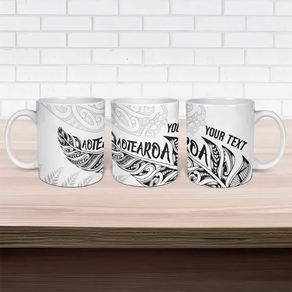 Aotearoa Personalized Lawn Bowls Maori Ceramic Mug New Zealand White Tribal Silver Fern - Polynesian Pride