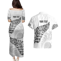 Aotearoa Personalized Lawn Bowls Maori Couples Matching Puletasi and Hawaiian Shirt New Zealand White Tribal Silver Fern - Polynesian Pride