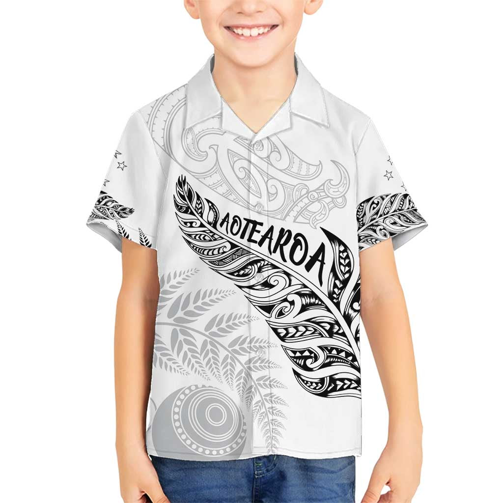 Aotearoa Personalized Lawn Bowls Maori Family Matching Off Shoulder Maxi Dress and Hawaiian Shirt New Zealand White Tribal Silver Fern - Polynesian Pride