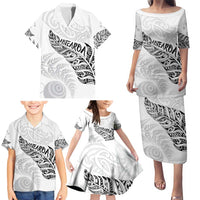 Aotearoa Personalized Lawn Bowls Maori Family Matching Puletasi and Hawaiian Shirt New Zealand White Tribal Silver Fern - Polynesian Pride
