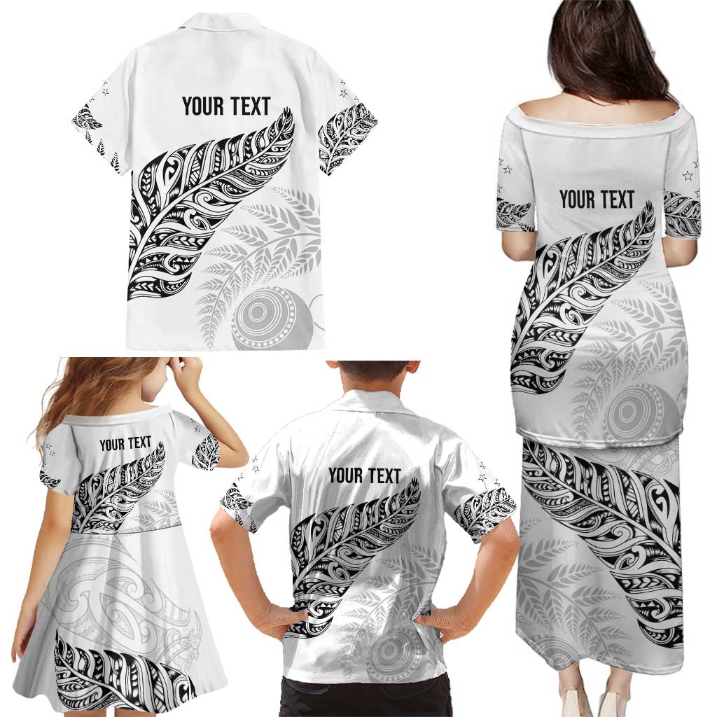 Aotearoa Personalized Lawn Bowls Maori Family Matching Puletasi and Hawaiian Shirt New Zealand White Tribal Silver Fern - Polynesian Pride