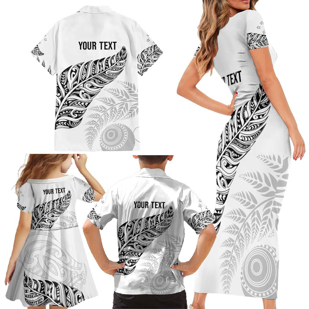 Aotearoa Personalized Lawn Bowls Maori Family Matching Short Sleeve Bodycon Dress and Hawaiian Shirt New Zealand White Tribal Silver Fern - Polynesian Pride