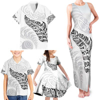 Aotearoa Personalized Lawn Bowls Maori Family Matching Tank Maxi Dress and Hawaiian Shirt New Zealand White Tribal Silver Fern - Polynesian Pride