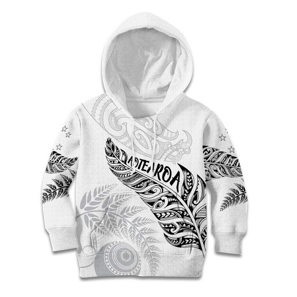 Aotearoa Personalized Lawn Bowls Maori Kid Hoodie New Zealand White Tribal Silver Fern - Polynesian Pride