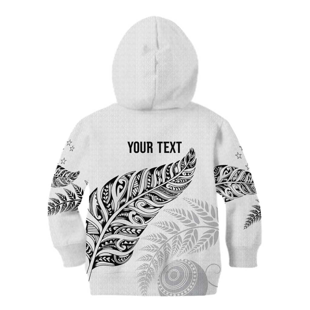 Aotearoa Personalized Lawn Bowls Maori Kid Hoodie New Zealand White Tribal Silver Fern - Polynesian Pride