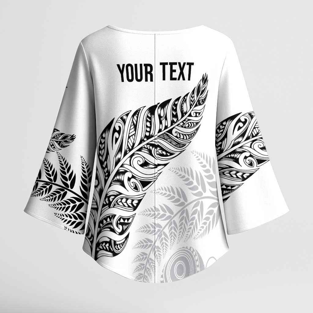 Aotearoa Personalized Lawn Bowls Maori Kimono Sleeve Blouse New Zealand White Tribal Silver Fern - Polynesian Pride