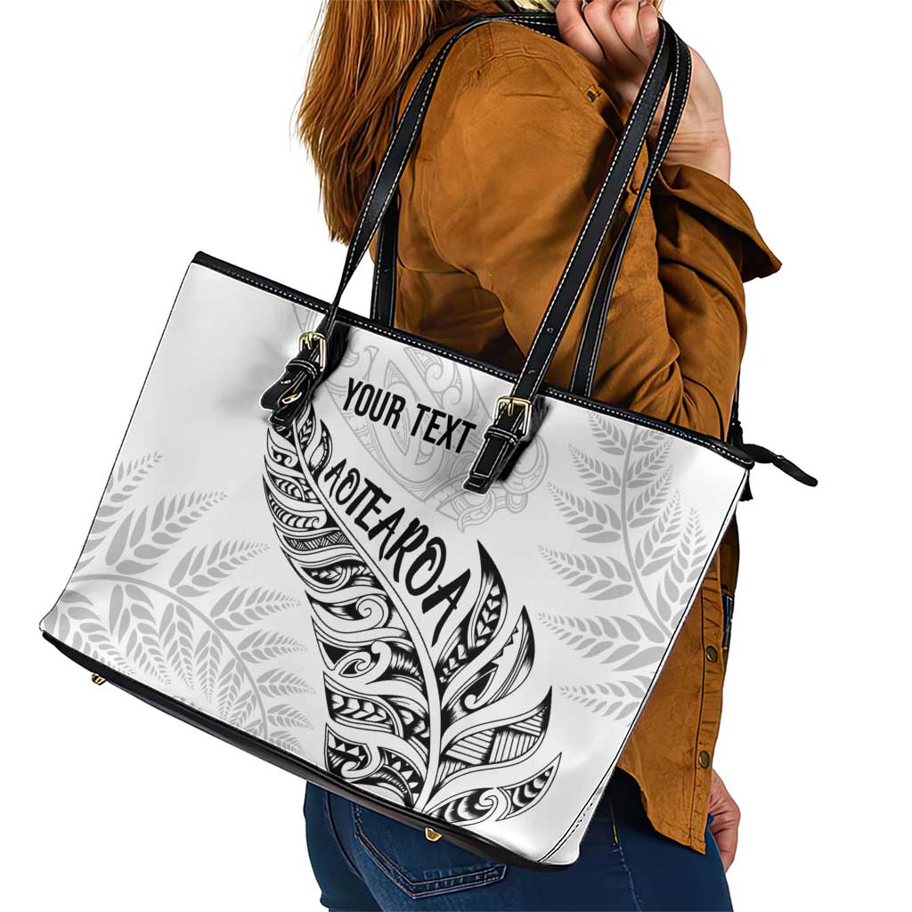 Aotearoa Personalized Lawn Bowls Maori Leather Tote Bag New Zealand White Tribal Silver Fern - Polynesian Pride