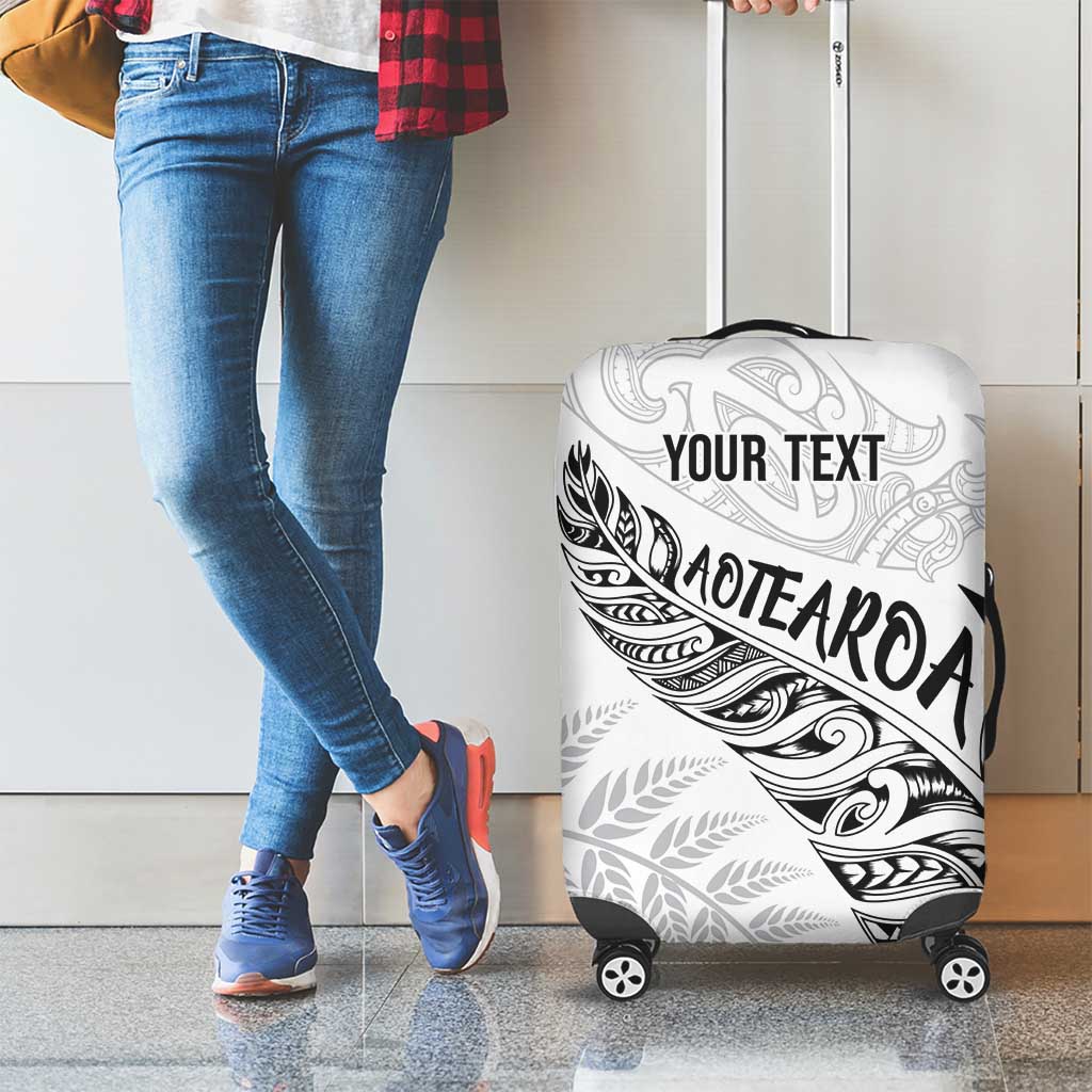 Aotearoa Personalized Lawn Bowls Maori Luggage Cover New Zealand White Tribal Silver Fern - Polynesian Pride