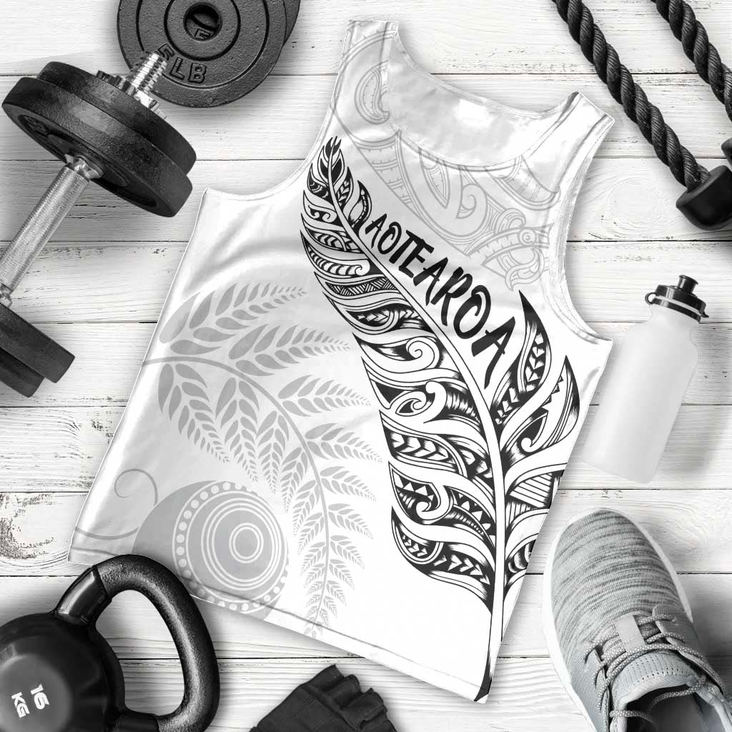 Aotearoa Personalized Lawn Bowls Maori Men Tank Top New Zealand White Tribal Silver Fern - Polynesian Pride