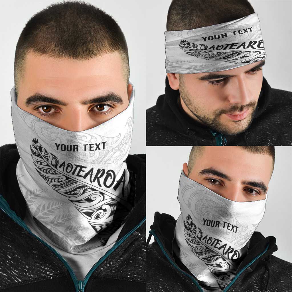 Aotearoa Personalized Lawn Bowls Maori Neck Gaiter New Zealand White Tribal Silver Fern - Polynesian Pride