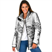 Aotearoa Personalized Lawn Bowls Maori Padded Jacket New Zealand White Tribal Silver Fern - Polynesian Pride