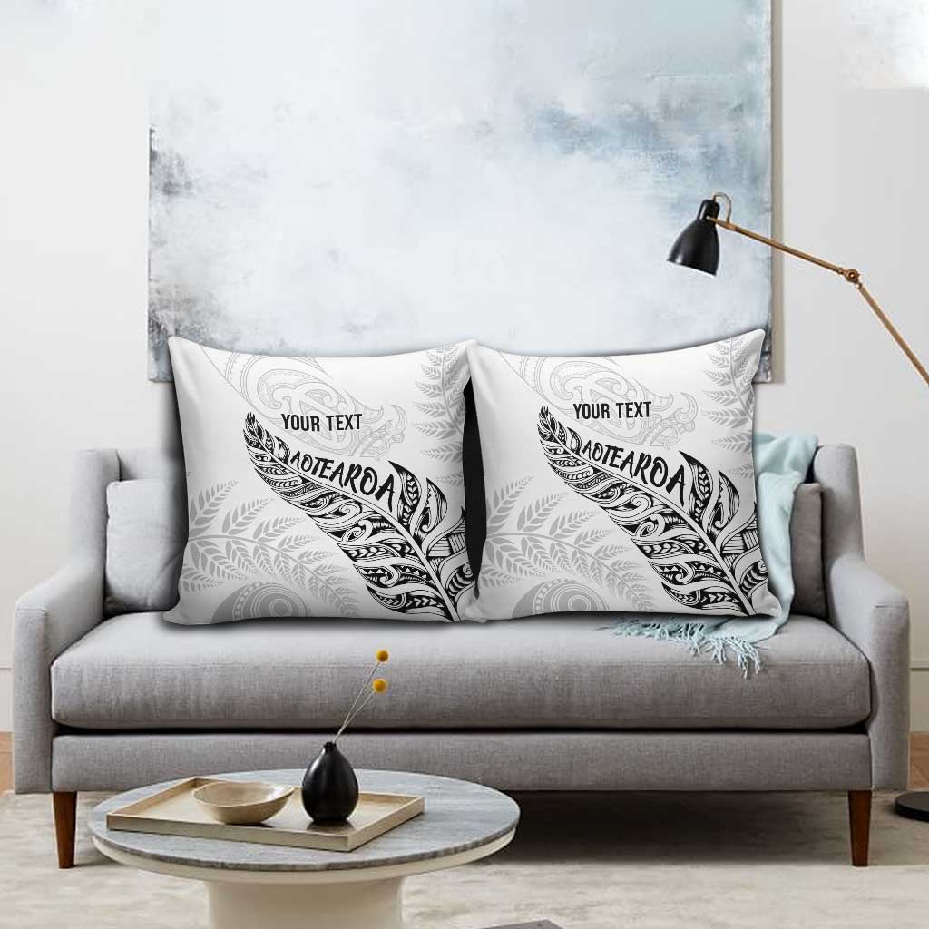 Aotearoa Personalized Lawn Bowls Maori Pillow Cover New Zealand White Tribal Silver Fern - Polynesian Pride