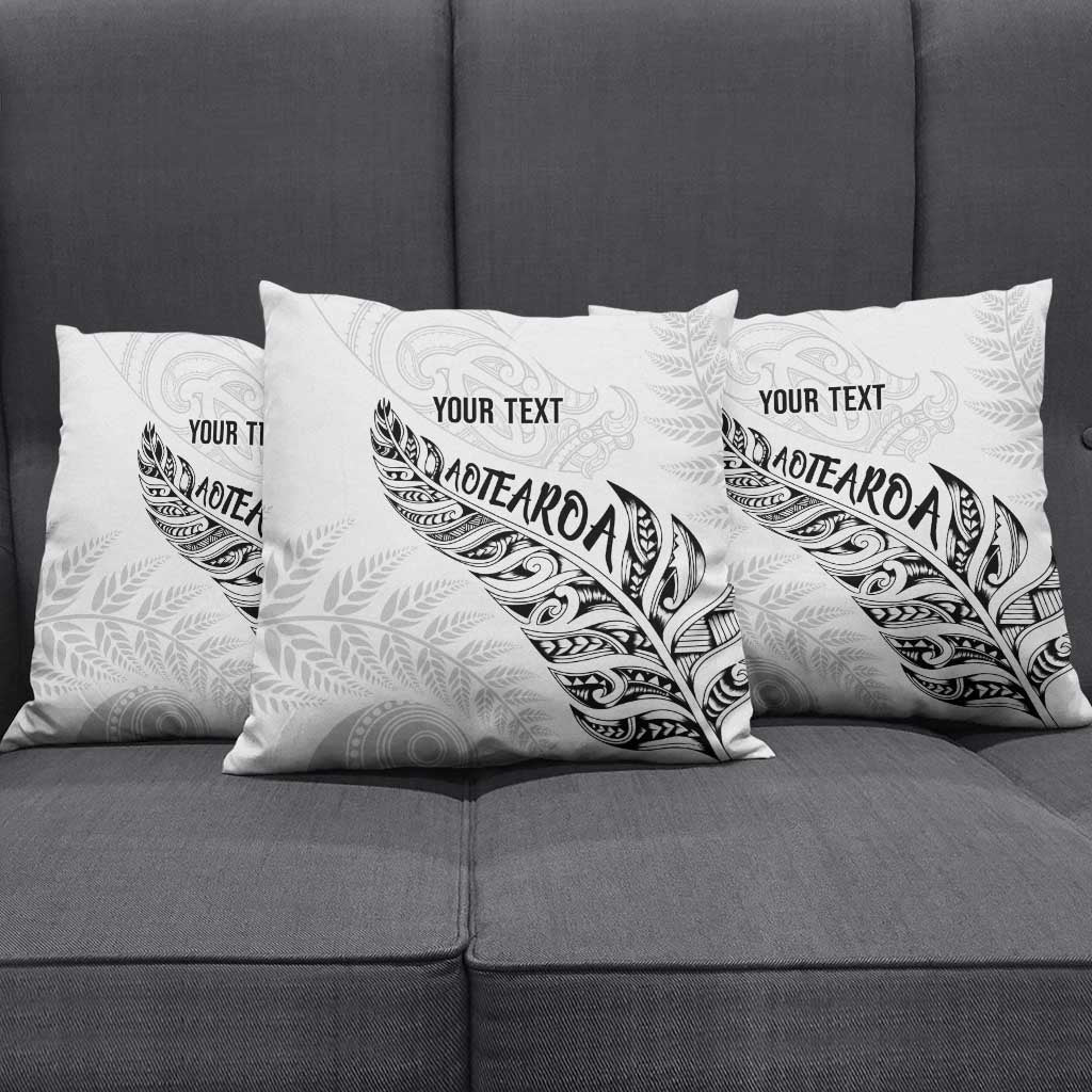 Aotearoa Personalized Lawn Bowls Maori Pillow Cover New Zealand White Tribal Silver Fern - Polynesian Pride