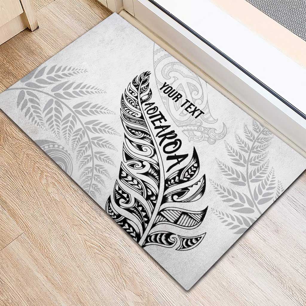 Aotearoa Personalized Lawn Bowls Maori Rubber Doormat New Zealand White Tribal Silver Fern - Polynesian Pride