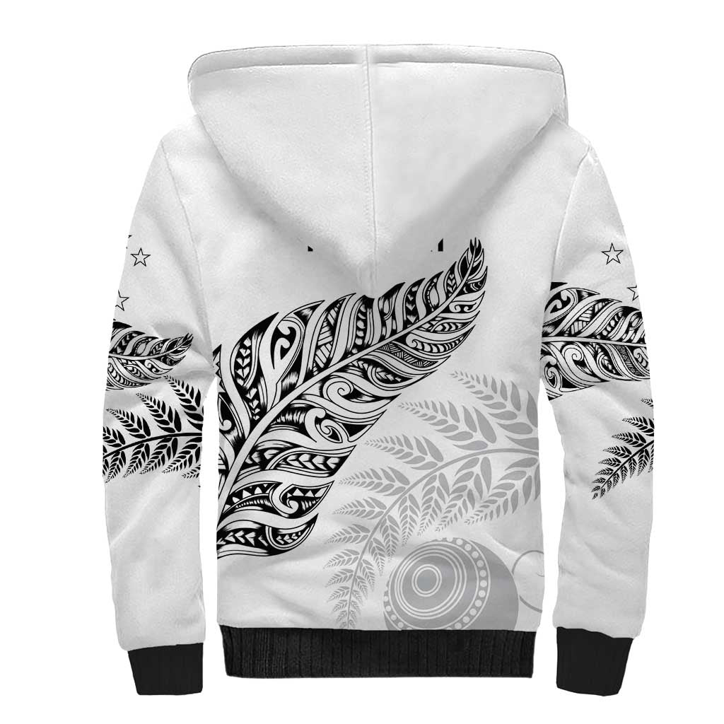 Aotearoa Personalized Lawn Bowls Maori Sherpa Hoodie New Zealand White Tribal Silver Fern - Polynesian Pride