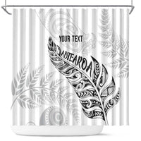 Aotearoa Personalized Lawn Bowls Maori Shower Curtain New Zealand White Tribal Silver Fern - Polynesian Pride