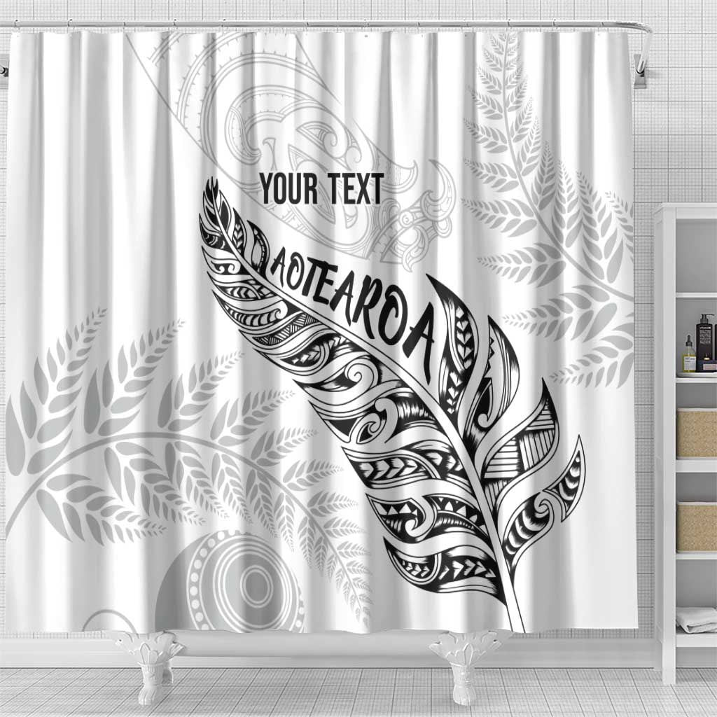 Aotearoa Personalized Lawn Bowls Maori Shower Curtain New Zealand White Tribal Silver Fern - Polynesian Pride