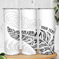 Aotearoa Personalized Lawn Bowls Maori Skinny Tumbler New Zealand White Tribal Silver Fern - Polynesian Pride