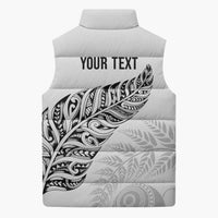 Aotearoa Personalized Lawn Bowls Maori Sleeveless Puffer Jacket New Zealand White Tribal Silver Fern - Polynesian Pride