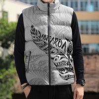 Aotearoa Personalized Lawn Bowls Maori Sleeveless Puffer Jacket New Zealand White Tribal Silver Fern - Polynesian Pride