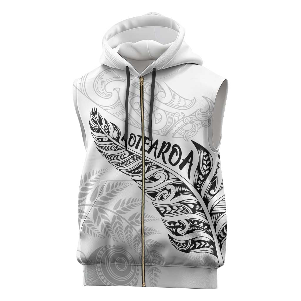 Aotearoa Personalized Lawn Bowls Maori Sleeveless Zip Hoodie New Zealand White Tribal Silver Fern - Polynesian Pride