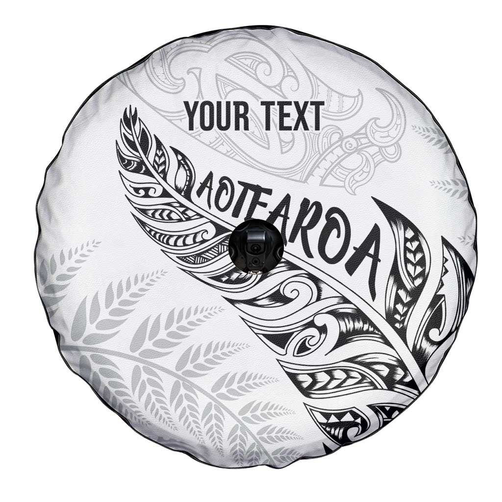 Aotearoa Personalized Lawn Bowls Maori Spare Tire Cover New Zealand White Tribal Silver Fern - Polynesian Pride