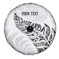 Aotearoa Personalized Lawn Bowls Maori Spare Tire Cover New Zealand White Tribal Silver Fern - Polynesian Pride