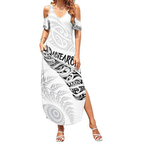 Aotearoa Personalized Lawn Bowls Maori Summer Maxi Dress New Zealand White Tribal Silver Fern - Polynesian Pride