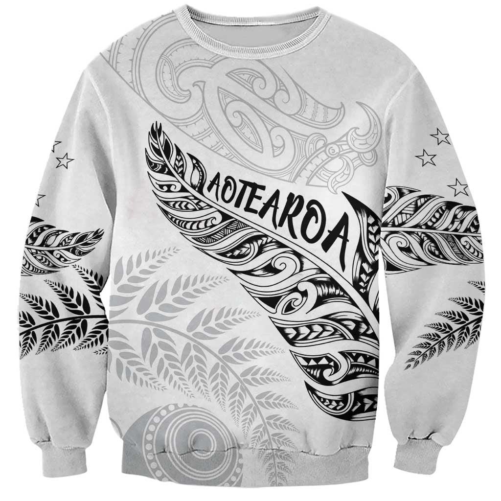 Aotearoa Personalized Lawn Bowls Maori Sweatshirt New Zealand White Tribal Silver Fern - Polynesian Pride