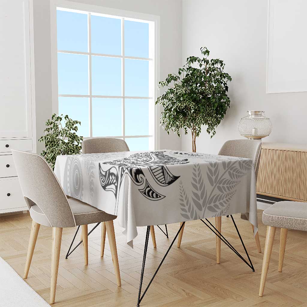 Aotearoa Personalized Lawn Bowls Maori Tablecloth New Zealand White Tribal Silver Fern - Polynesian Pride