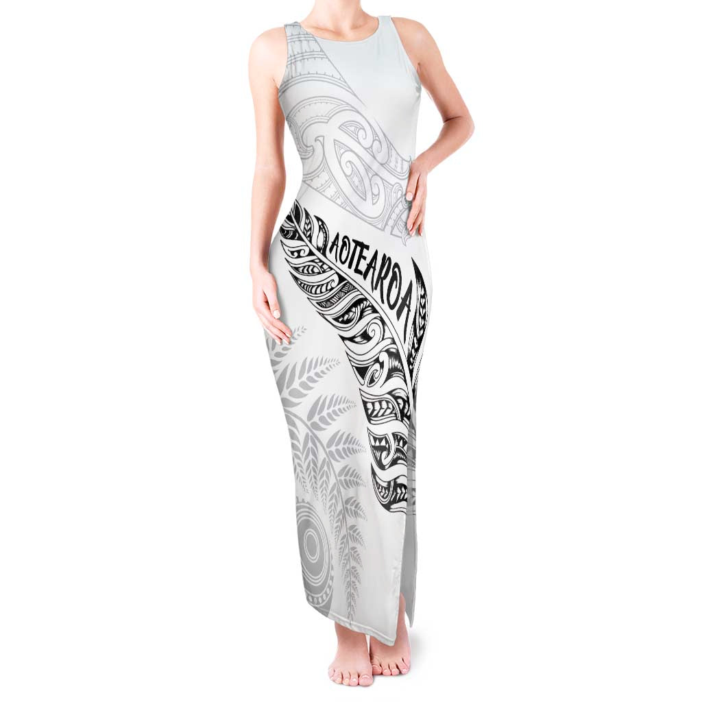 Aotearoa Personalized Lawn Bowls Maori Tank Maxi Dress New Zealand White Tribal Silver Fern - Polynesian Pride