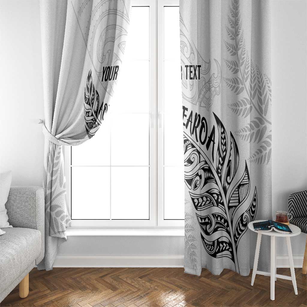 Aotearoa Personalized Lawn Bowls Maori Window Curtain New Zealand White Tribal Silver Fern - Polynesian Pride