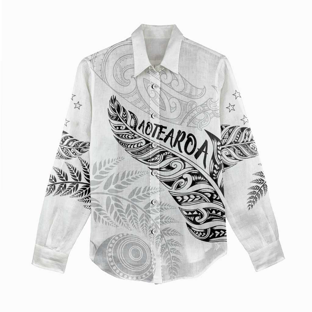 Aotearoa Personalized Lawn Bowls Maori Women Casual Shirt New Zealand White Tribal Silver Fern - Polynesian Pride