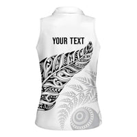 Aotearoa Personalized Lawn Bowls Maori Women Sleeveless Polo Shirt New Zealand White Tribal Silver Fern - Polynesian Pride
