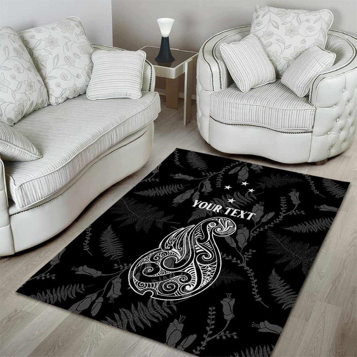 Personalised Maori Waitangi Area Rug New Zealand Silver Fern Mix Kowhai Flowers LT7 - Polynesian Pride
