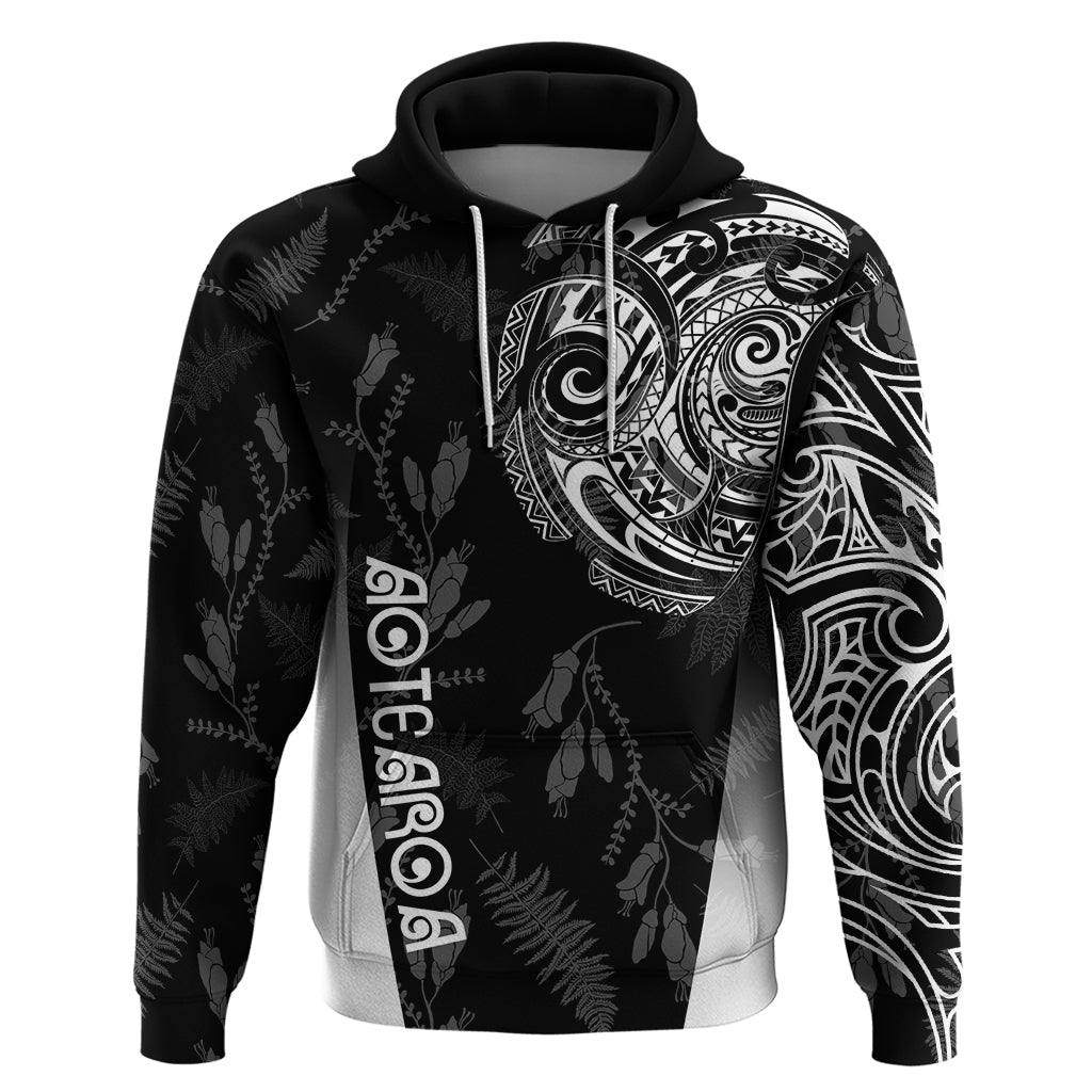 Personalised Maori Waitangi Hoodie New Zealand Silver Fern Mix Kowhai Flowers LT7 Pullover Hoodie Black - Polynesian Pride