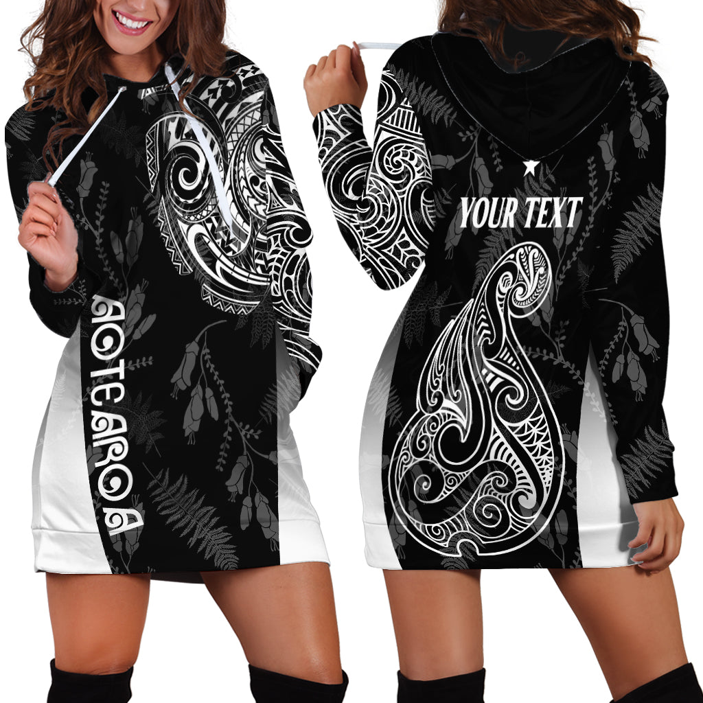 Personalised Maori Waitangi Hoodie Dress New Zealand Silver Fern Mix Kowhai Flowers LT7 - Polynesian Pride