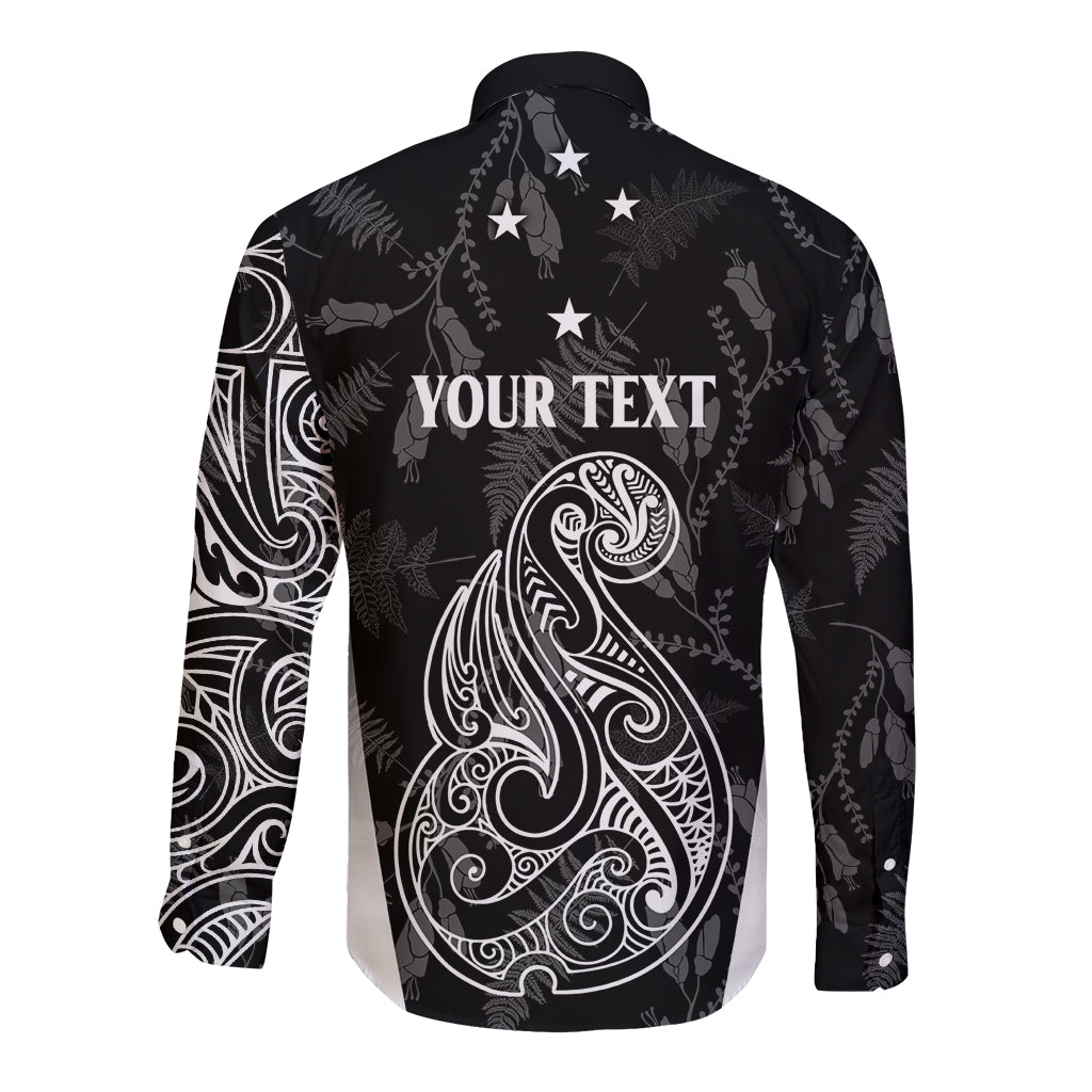 Personalised Maori Waitangi Long Sleeve Button Shirt New Zealand Silver Fern Mix Kowhai Flowers LT7 - Polynesian Pride
