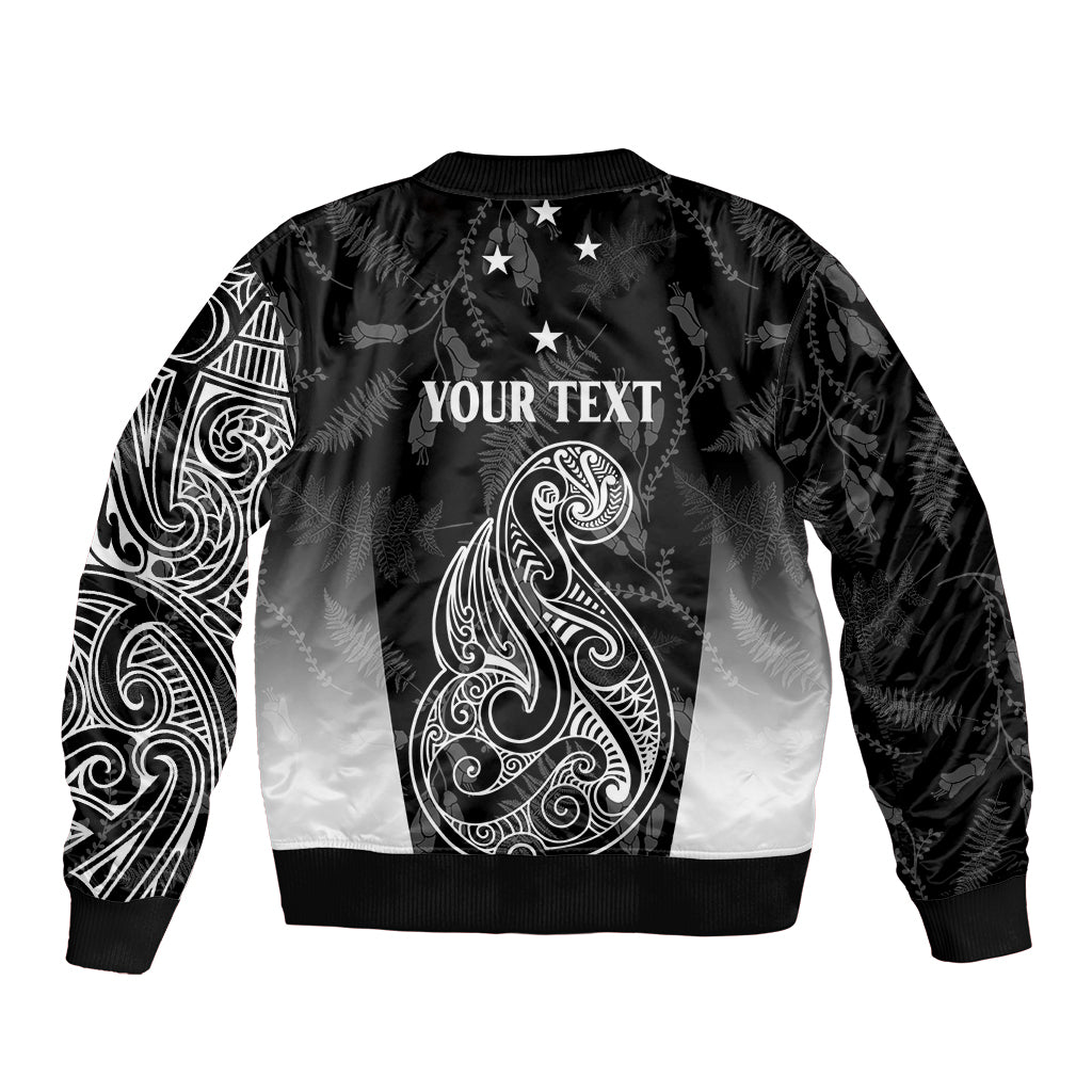 Personalised Maori Waitangi Sleeve Zip Bomber Jacket New Zealand Silver Fern Mix Kowhai Flowers LT7 - Polynesian Pride