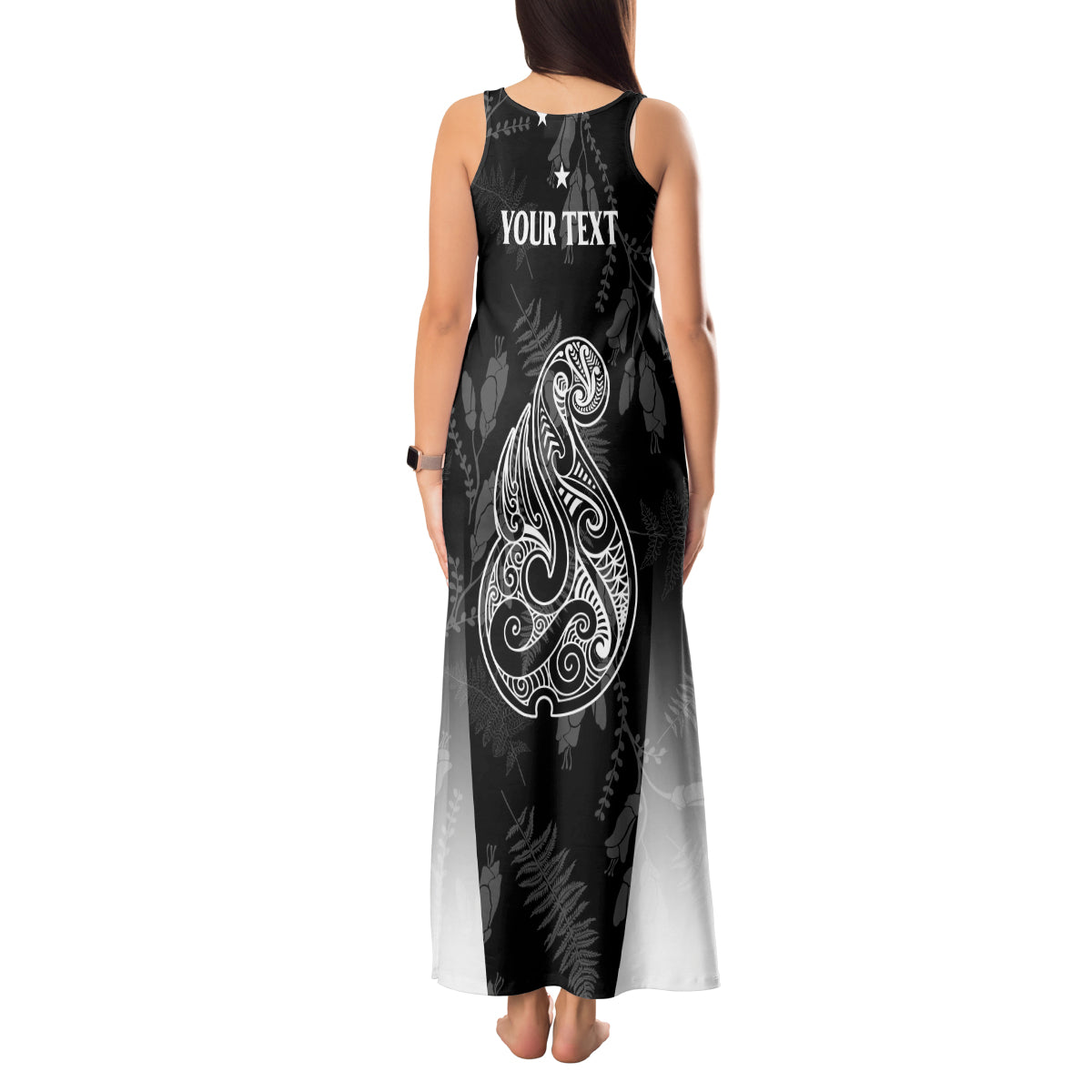 Personalised Maori Waitangi Tank Maxi Dress New Zealand Silver Fern Mix Kowhai Flowers LT7 - Polynesian Pride