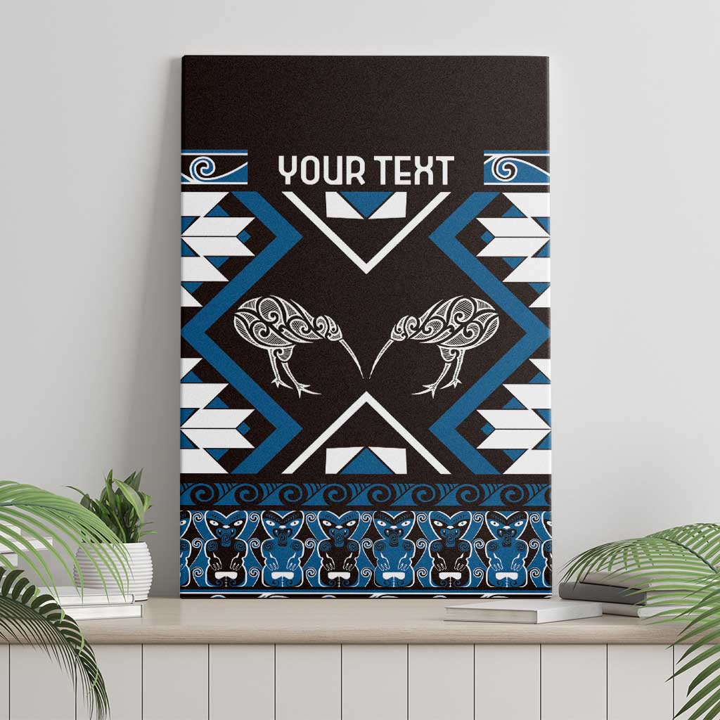 Personalised Taniko Motifs Aotearoa Canvas Wall Art Waitangi Kowhaiwhai Kiwi - Blue LT7 - Polynesian Pride