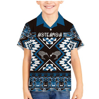 Personalised Taniko Motifs Aotearoa Family Matching Mermaid Dress and Hawaiian Shirt Waitangi Kowhaiwhai Kiwi - Blue