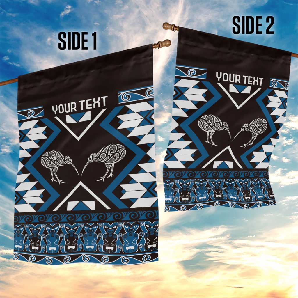 Personalised Taniko Motifs Aotearoa Garden Flag Waitangi Kowhaiwhai Kiwi - Blue