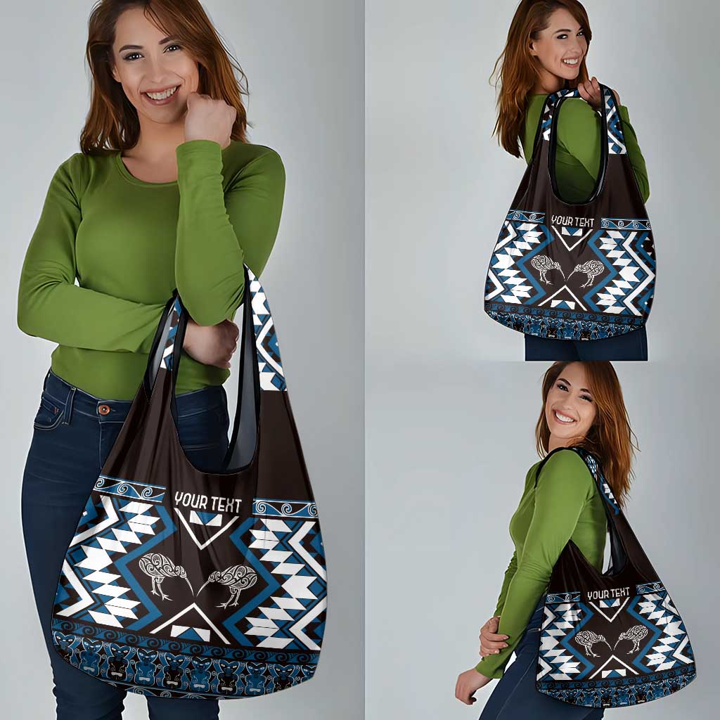 Personalised Taniko Motifs Aotearoa Grocery Bag Waitangi Kowhaiwhai Kiwi - Blue