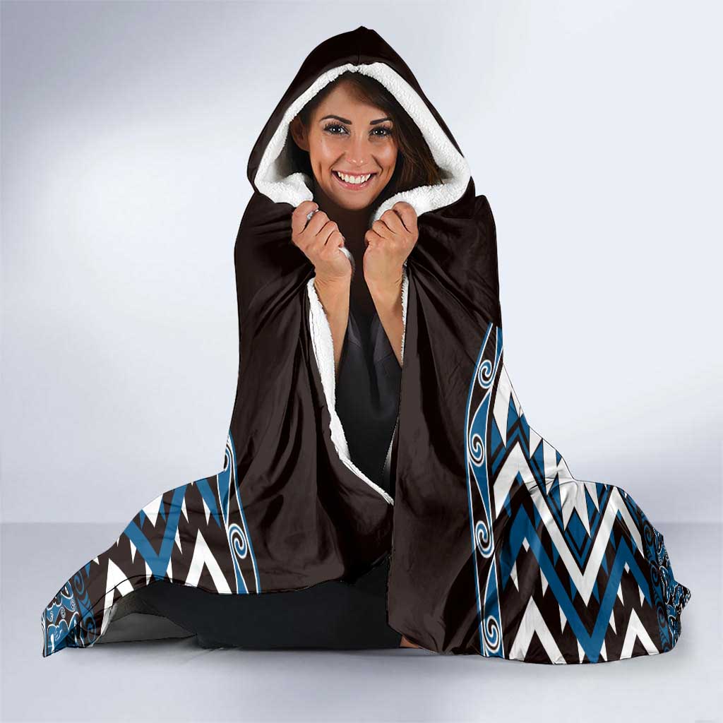 Personalised Taniko Motifs Aotearoa Hooded Blanket Waitangi Kowhaiwhai Kiwi - Blue