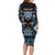 Personalised Taniko Motifs Aotearoa Long Sleeve Bodycon Dress Waitangi Kowhaiwhai Kiwi - Blue