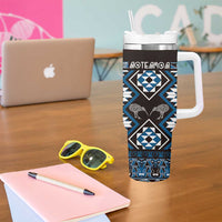 Personalised Taniko Motifs Aotearoa Tumbler With Handle Waitangi Kowhaiwhai Kiwi - Blue